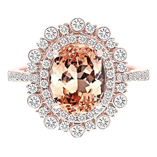 Bague Morganite 15.50 Ct Avec Diamants Or Rose 14K - HarryChadEnt.FR