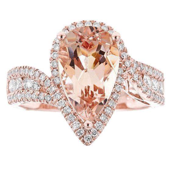Bague Morganite Poire 9 Carats Avec Diamants Ronds Or Rose 14K - HarryChadEnt.FR