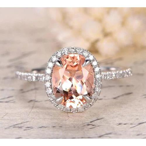 Bague Morganite Ronde Et Diamants 11.35 Carats Or Blanc 14K - HarryChadEnt.FR