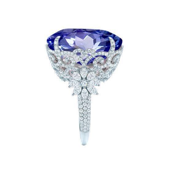 Bague Or Blanc 14K Coussin Saphir Ceylan Diamant 6 Carats - HarryChadEnt.FR