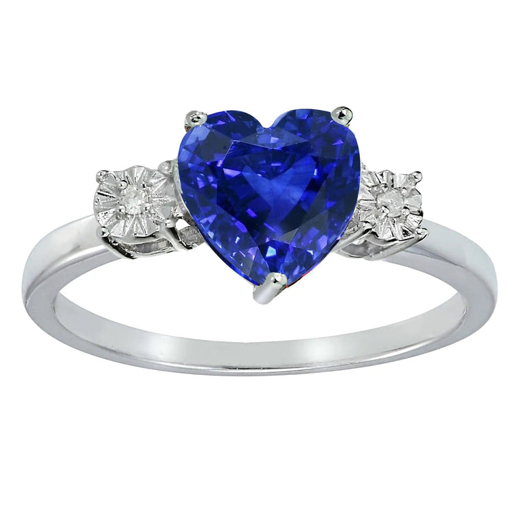 Bague Or Blanc 3 Pierres Coeur Saphir Sri Lanka & Diamants 11 Carats - HarryChadEnt.FR