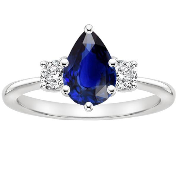 Bague Or Blanc 3 Pierres Poire Saphir Ceylan & Diamants 3.50 Carats - HarryChadEnt.FR