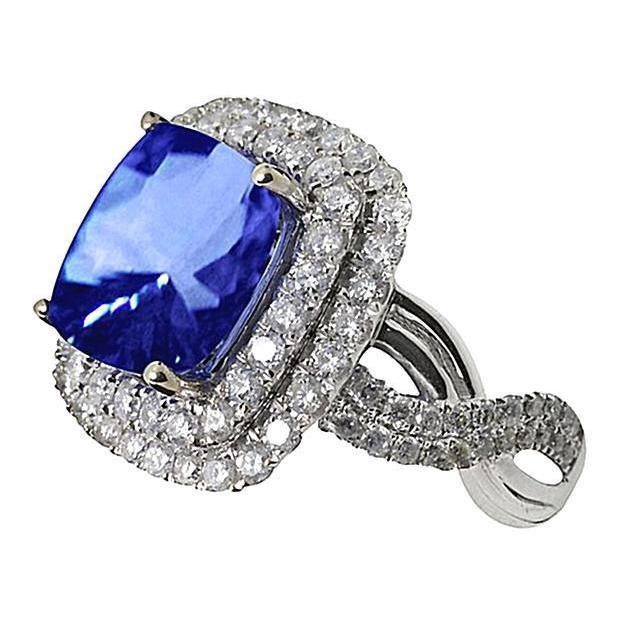 Bague Or Blanc 4.50 Carats Coussin Ceylan Saphir Diamant Pierre Gemme - HarryChadEnt.FR