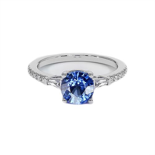 Bague Or Blanc Diamant Rond Saphir Ceylan Avec Accents 5 Carats - HarryChadEnt.FR