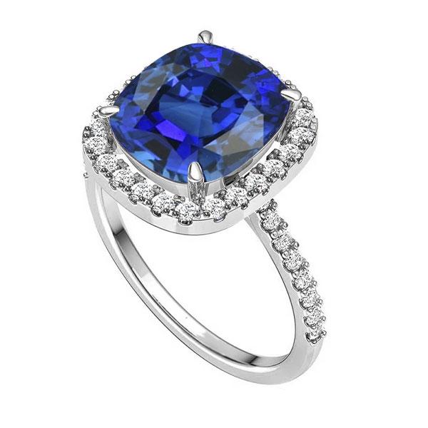 Bague Or Blanc Halo Coussin Srilanka Saphir Bijoux 4.50 Carats - HarryChadEnt.FR