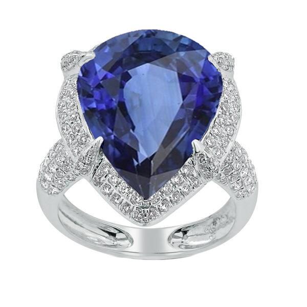 Bague Or Blanc Halo Poire Saphir Ceylan & Diamant 5.50 Carats - HarryChadEnt.FR