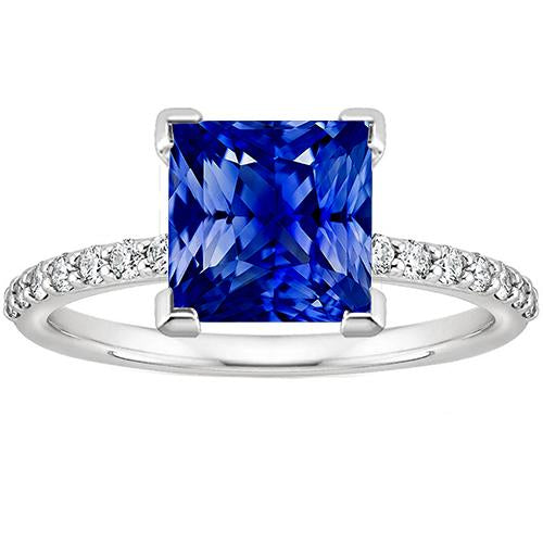 Bague Or Blanc Solitaire Ceylan Saphir Bleu Avec Accents 4 Carats - HarryChadEnt.FR