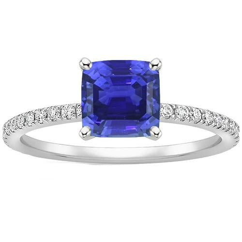 Bague Or Diamant Coussin Saphir Sri Lankais Avec Accents 3 Carats - HarryChadEnt.FR