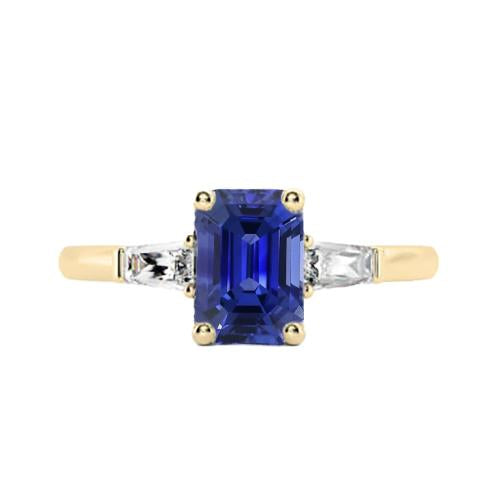 Bague Or Jaune Trois Pierres Saphir Bleu Emeraude 2.50 Carats - HarryChadEnt.FR