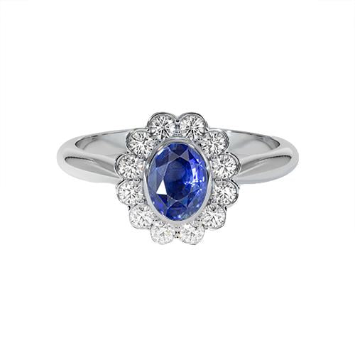 Bague Or Lunette Sertie Halo Saphir Ceylan Ovale Et Diamants 9.70 Carats - HarryChadEnt.FR