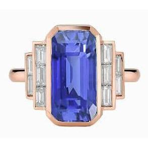 Bague Or Pierres Précieuses Emeraude Saphir & Diamants Baguette 3.50 Carats - HarryChadEnt.FR