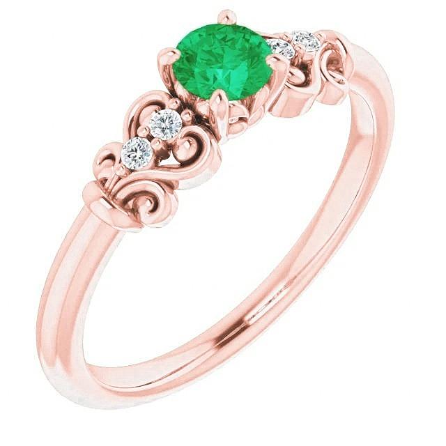Bague Or Rose 14K Diamant Rond Émeraude Verte 1.40 Carats - HarryChadEnt.FR