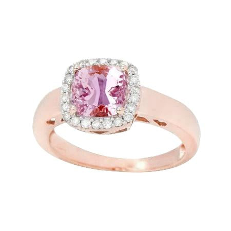 Bague Or Rose 14K Halo Rose Diamants Kunzite 18.75 Carats - HarryChadEnt.FR