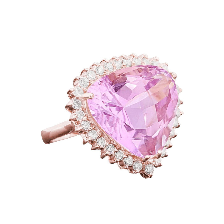 Bague en or rose 19.25 carats trillion de kunzite avec diamants ronds - HarryChadEnt.FR