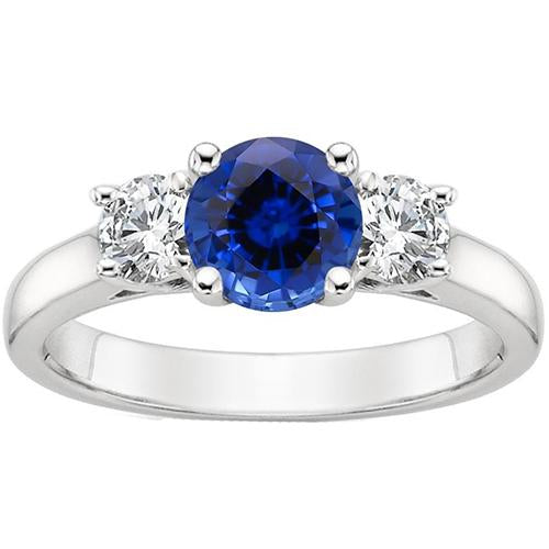 Bague Or Trois Pierres Ronde Saphir De Ceylan Et Diamants 3 Carats - HarryChadEnt.FR