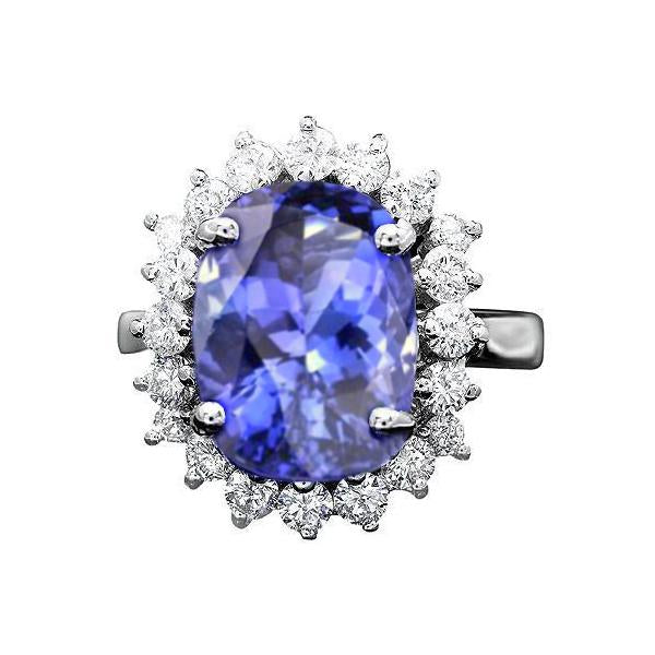 Bague Ovale AAA Tanzanite Et Diamants 8 Carats Or Blanc 14K - HarryChadEnt.FR