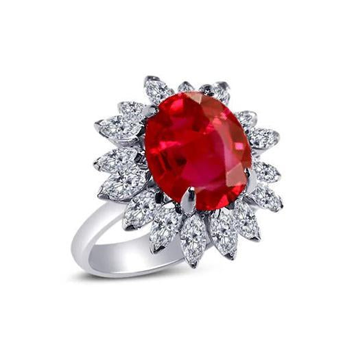 Bague Ovale Naturelle 13.80 Carats Rubis Diamant Or Blanc 14K - HarryChadEnt.FR