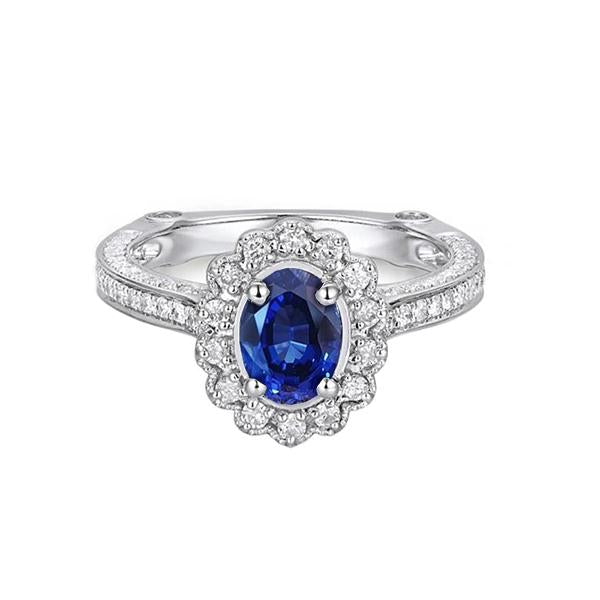Bague Ovale Saphir Sri Lankais Diamant Rond Bijoux Or 2 Carats - HarryChadEnt.FR