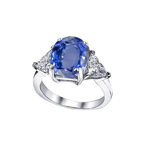 Bague ovale Sri Lanka Saphir Trillion Diamants 3 Pierres 6.01 Carats - HarryChadEnt.FR