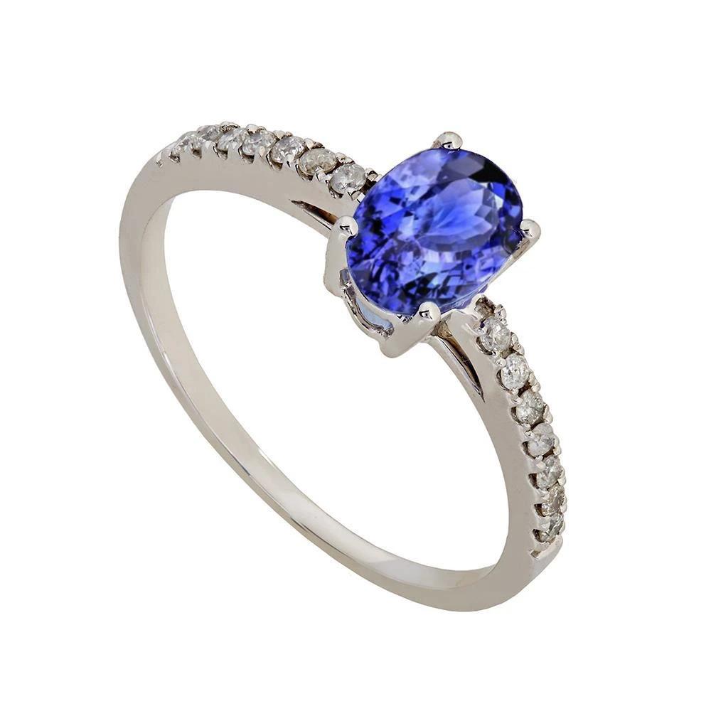 Bague Ovale Tanzanite Et Diamants 5.50 Carats Or Blanc 14K - HarryChadEnt.FR