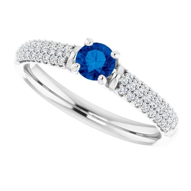 Bague Pavé Diamant Bleu Saphir 2 Carats Or Blanc 14K - HarryChadEnt.FR