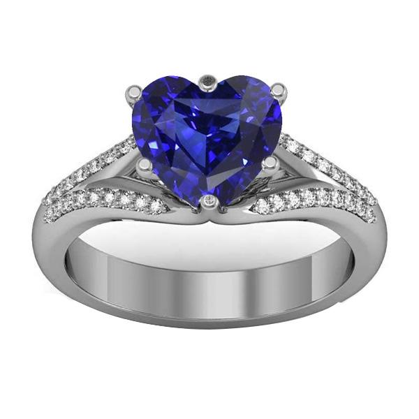 Bague Pierres Précieuses Ceylan Saphir Diamant Pave Split Tige 3.50 Carats - HarryChadEnt.FR