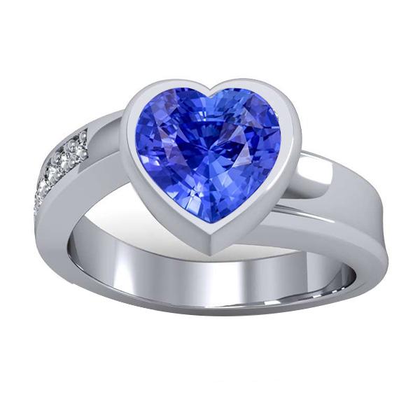 Bague Pierres Précieuses Coeur Lunette Sertie Saphir Ceylan 2.25 Carats Bijoux - HarryChadEnt.FR
