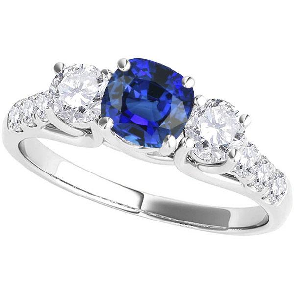 Bague Pierres Précieuses Coussin Saphir Treillis Sertissage Diamants 3.50 Carats - HarryChadEnt.FR