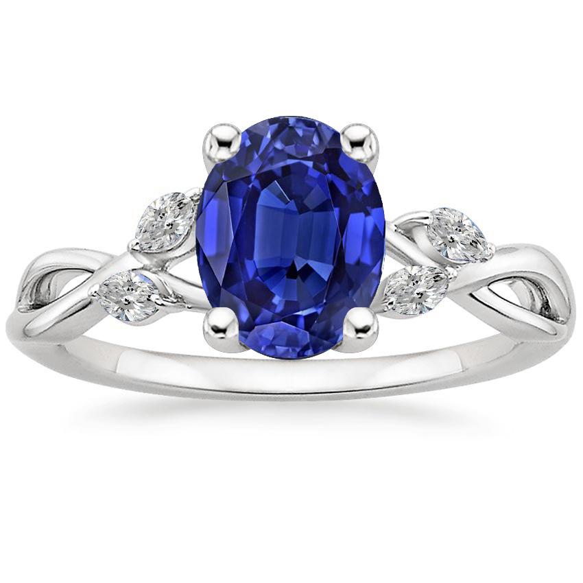 Bague Pierres Précieuses Or Saphir Bleu Ovale Avec Accents Marquise 4 Carats - HarryChadEnt.FR