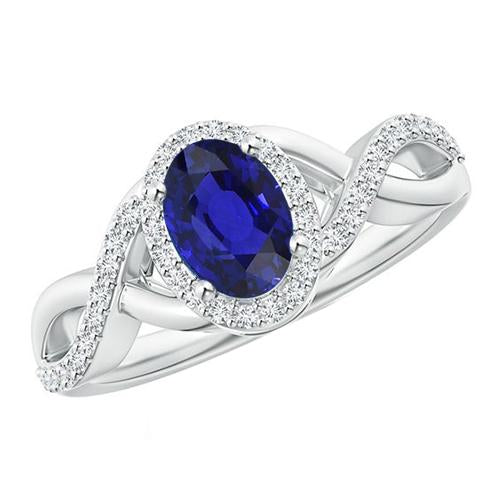 Bague Pierres Précieuses Saphir Ovale Diamant Accentué Tige Torsadée 5.50 Carats - HarryChadEnt.FR