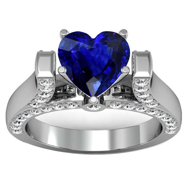 Bague Pierres Précieuses Taille Coeur Saphir Sri Lankais 4 Carats Diamants - HarryChadEnt.FR