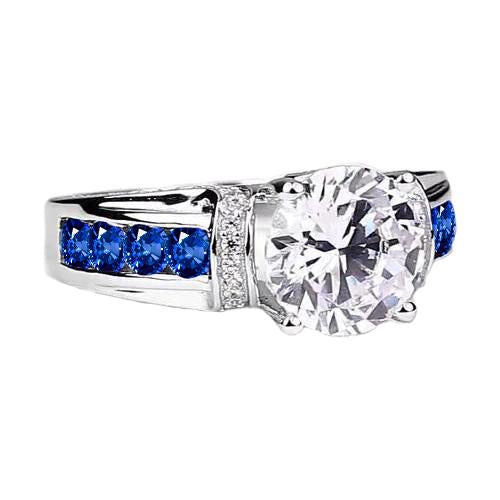 Bague Pierres Saphir Bleu Accents Diamant Rond 3 Carats - HarryChadEnt.FR