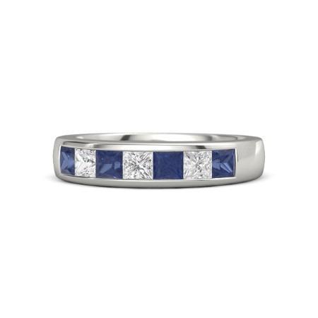 Bague Princesse Diamant Bleu Saphir 2.50 Carats Or Blanc 14K - HarryChadEnt.FR