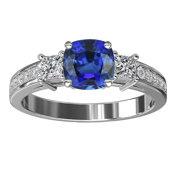 Bague Princesse & Diamant Rond Coussin Saphir Ceylan Or 3 Carats - HarryChadEnt.FR
