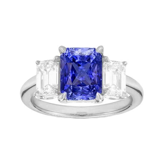 Bague Radiant Gemstone 2 Carats Saphir Ceylan & Diamants Émeraude Or - HarryChadEnt.FR