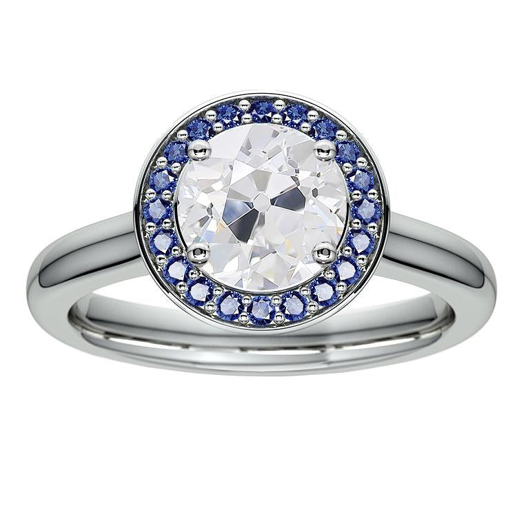 Bague Ronde Halo Vieux mineur Diamant & Saphir Sri Lanka 4.50 Carats - HarryChadEnt.FR