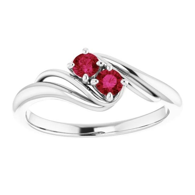 Bague Rubis Deux Pierres 1 Carat Or Blanc 14K - HarryChadEnt.FR