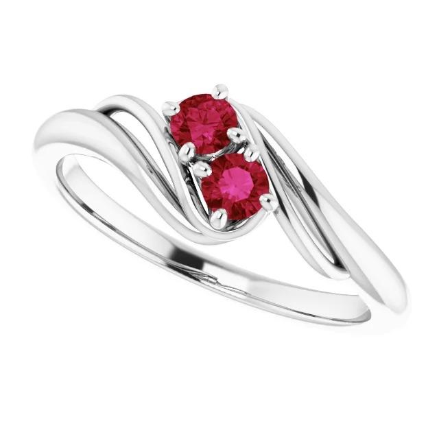 Bague Rubis Deux Pierres 1 Carat Or Blanc 14K - HarryChadEnt.FR