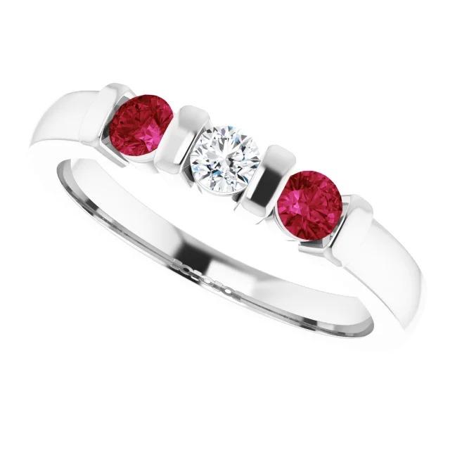 Bague Rubis Diamant Trois Pierres 0.90 Carats Or Blanc 14K - HarryChadEnt.FR