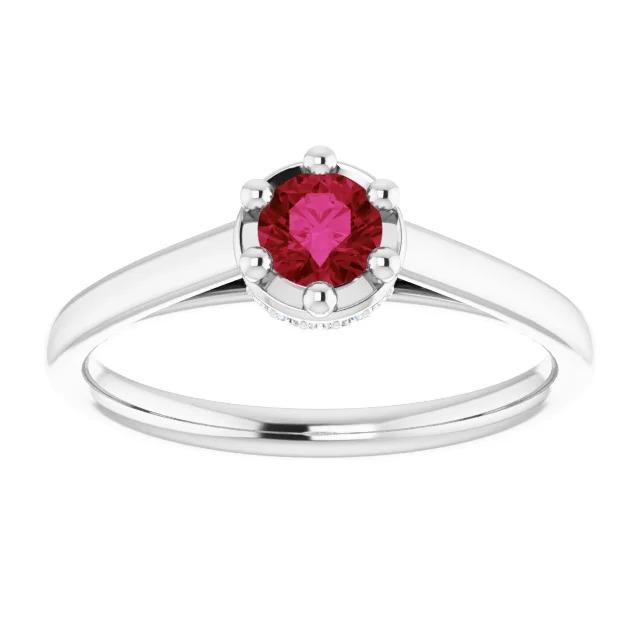 Bague Rubis Ronde Or Blanc 14K Style Griffe 1.25 Carats - HarryChadEnt.FR