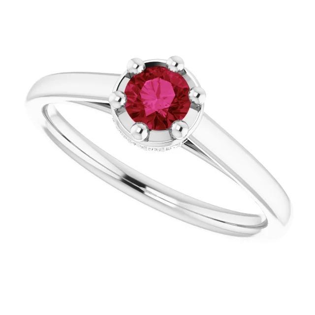 Bague Rubis Ronde Or Blanc 14K Style Griffe 1.25 Carats - HarryChadEnt.FR
