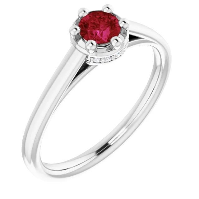 Bague Rubis Ronde Or Blanc 14K Style Griffe 1.25 Carats - HarryChadEnt.FR