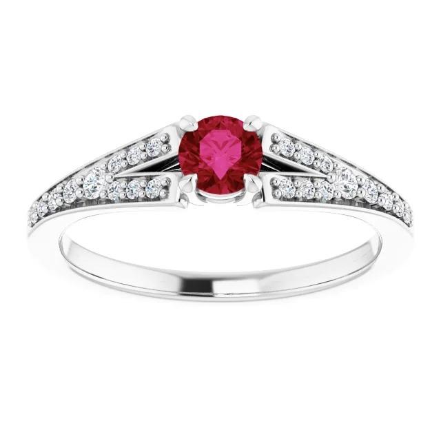 Bague Rubis Ronde Tige Fendue 1.75 Carats Or Blanc 14K - HarryChadEnt.FR
