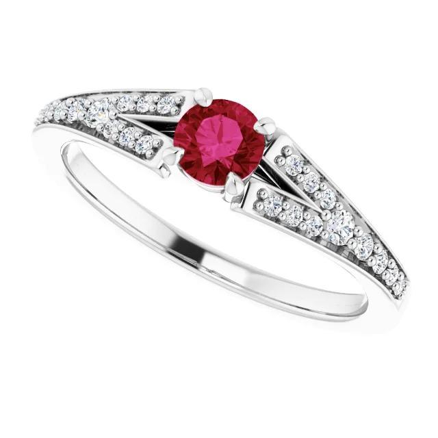 Bague Rubis Ronde Tige Fendue 1.75 Carats Or Blanc 14K - HarryChadEnt.FR