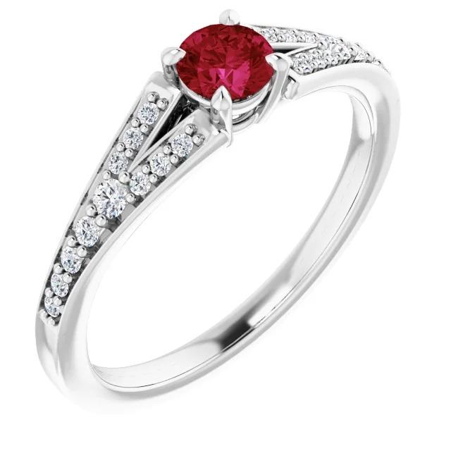 Bague Rubis Ronde Tige Fendue 1.75 Carats Or Blanc 14K - HarryChadEnt.FR