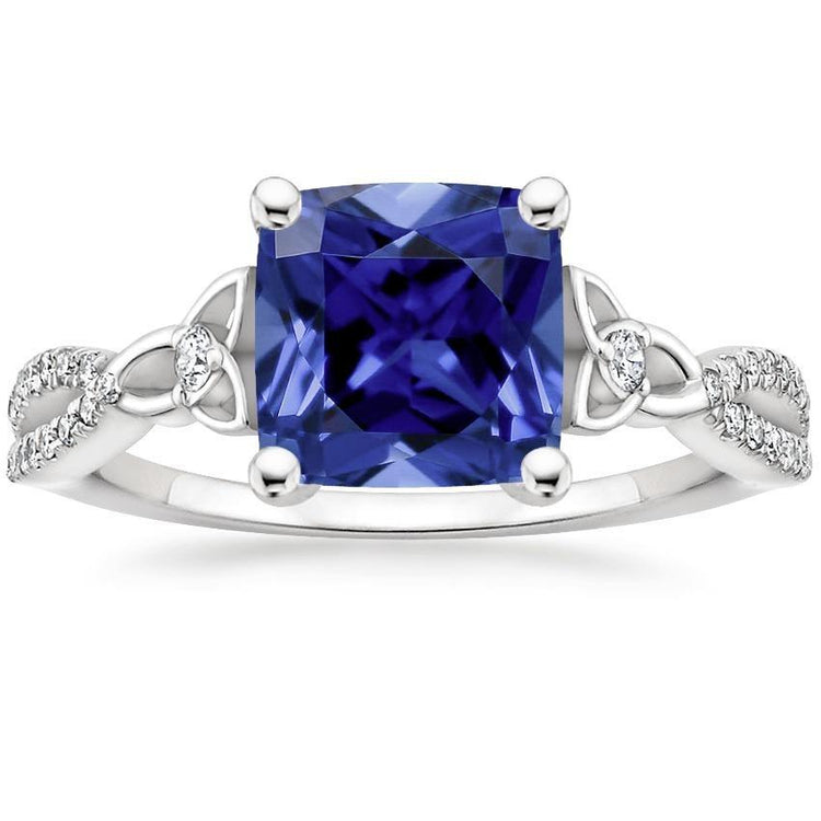 Bague Saphir Bleu Ceylan Coussin Et Pierres Précieuses Diamant 3.25 Carats - HarryChadEnt.FR