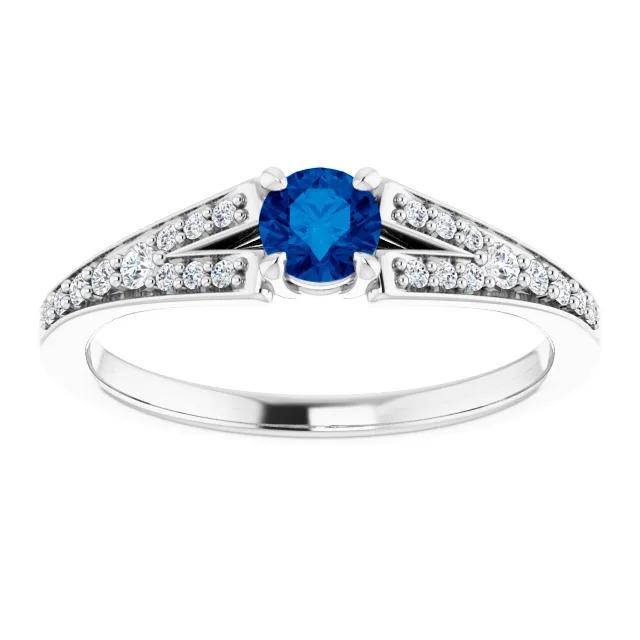 Bague Saphir Bleu Rond Tige Fendue Or Blanc 14K 1.75 Carats - HarryChadEnt.FR