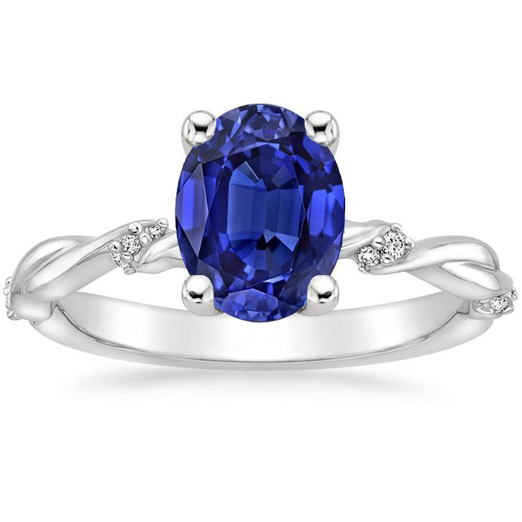 Bague Saphir Bleu Solitaire Ovale Avec Accents Style Twist 3.50 Carats - HarryChadEnt.FR