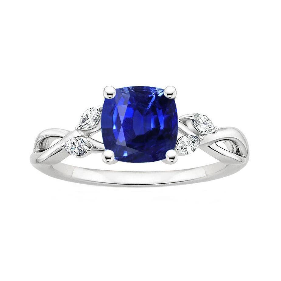 Bague Saphir Ceylan 2.10 Carats Et Diamants Or Blanc 14K - HarryChadEnt.FR