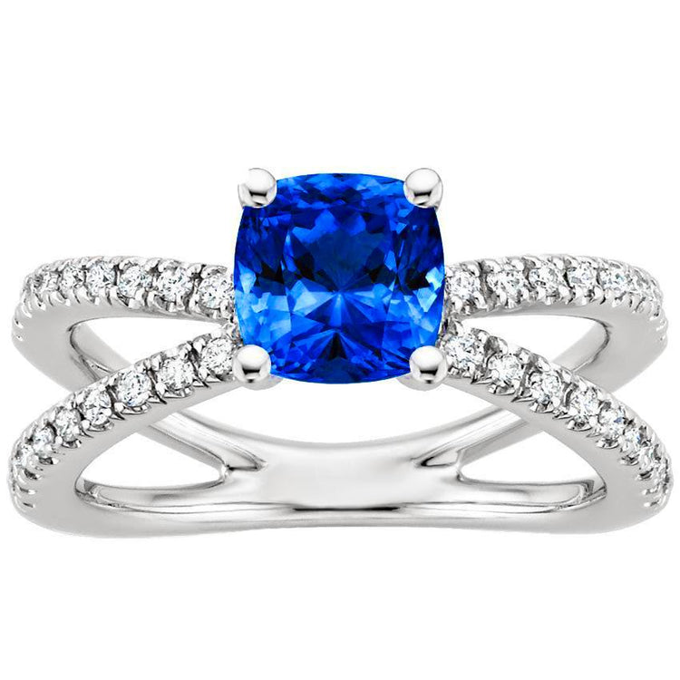 Bague Saphir Ceylan 2.50 Carats Avec Diamants Or Blanc 14K - HarryChadEnt.FR